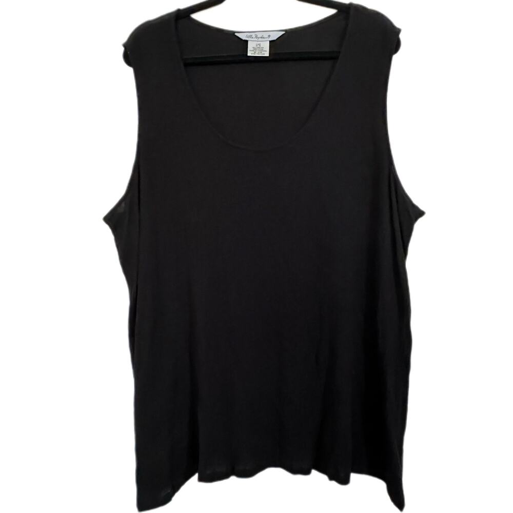 Ulla Popken Black Crinkle Textured Sleeveless Tank Plus Size 28 30 Round Neck